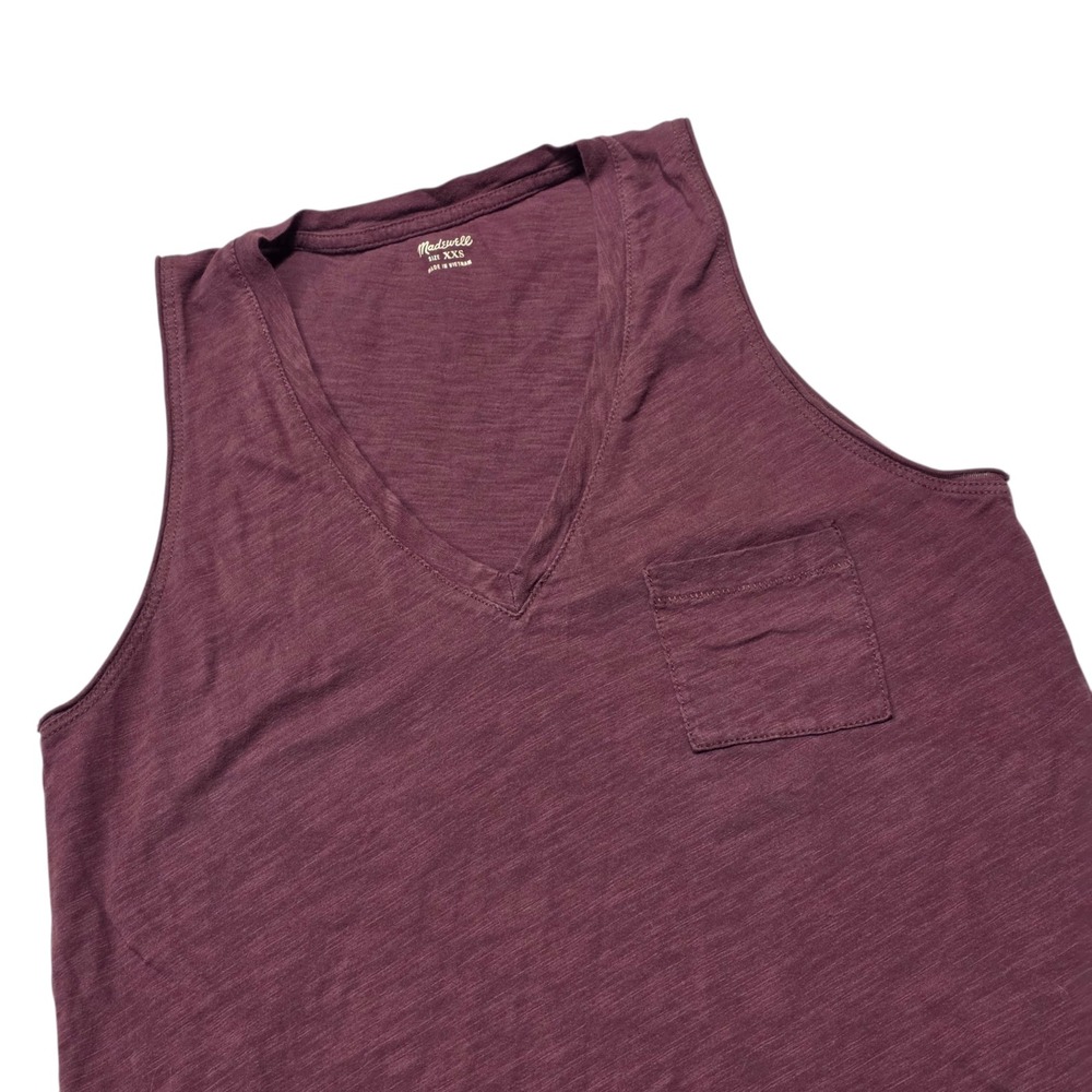 Madewell Tank Top Women‎ XXS Purple V-Neck Pocket Whisper Cotton Slub Knit